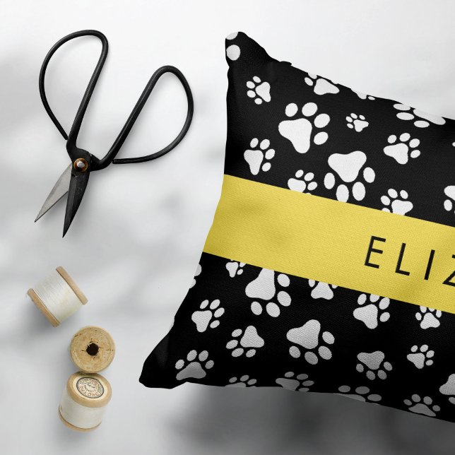 Paw Pattern, Dog Paws, Black and White, Your Name Pillowcase (Creator Uploaded)