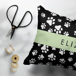 Paw Pattern, Dog Paws, Black and White, Your Name Pillowcase