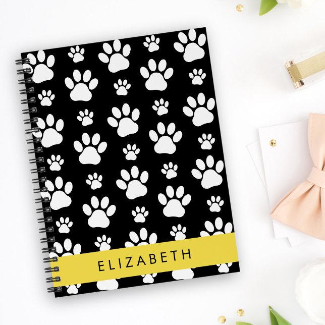 Paw Pattern, Dog Paws, Black and White, Your Name Planner (Creator Uploaded)
