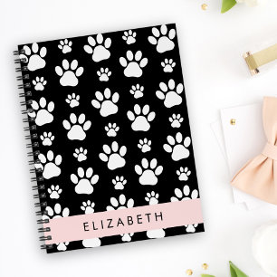 Paw Pattern, Dog Paws, Black and White, Your Name Planner
