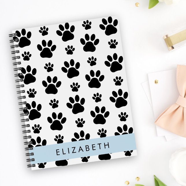 Paw Pattern, Dog Paws, Black and White, Your Name Planner (Creator Uploaded)