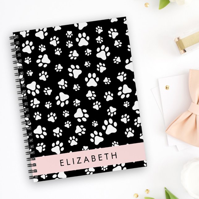 Paw Pattern, Dog Paws, Black and White, Your Name Planner (Creator Uploaded)
