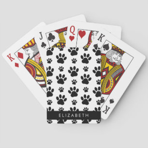 Paw Pattern, Dog Paws, Black and White, Your Name Playing Cards
