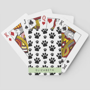 Paw Pattern, Dog Paws, Black and White, Your Name Playing Cards
