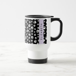 Paw Pattern, Dog Paws, Black and White, Your Name Travel Mug