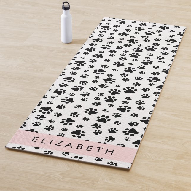 Paw Pattern, Dog Paws, Black and White, Your Name Yoga Mat (In Situ)