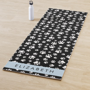 Paw Pattern, Dog Paws, Black and White, Your Name Yoga Mat