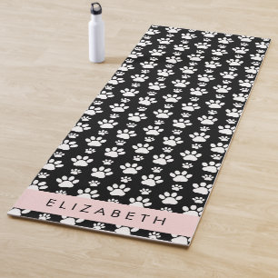 Paw Pattern, Dog Paws, Black and White, Your Name Yoga Mat