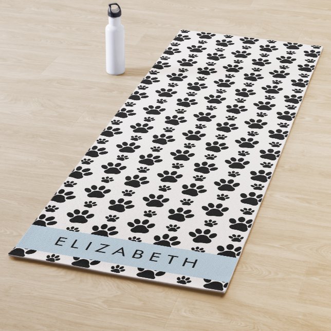 Paw Pattern, Dog Paws, Black and White, Your Name Yoga Mat (In Situ)