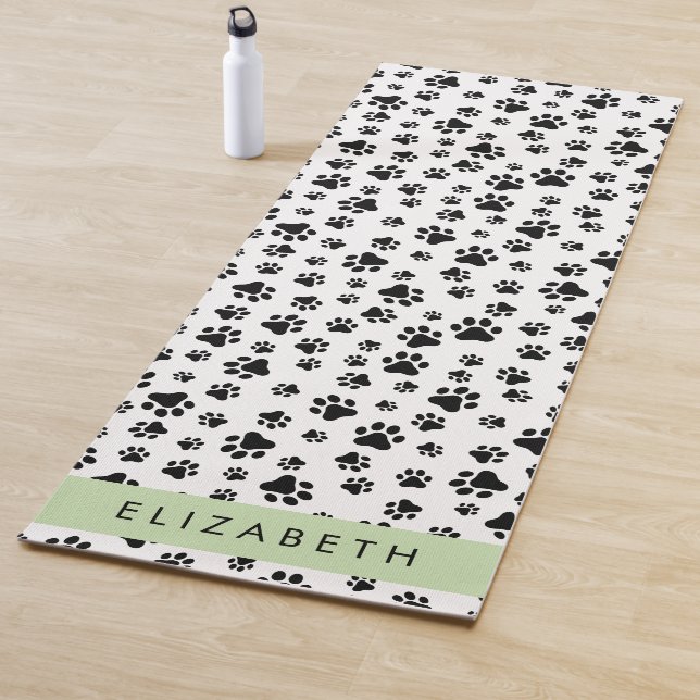 Paw Pattern, Dog Paws, Black and White, Your Name Yoga Mat (In Situ)
