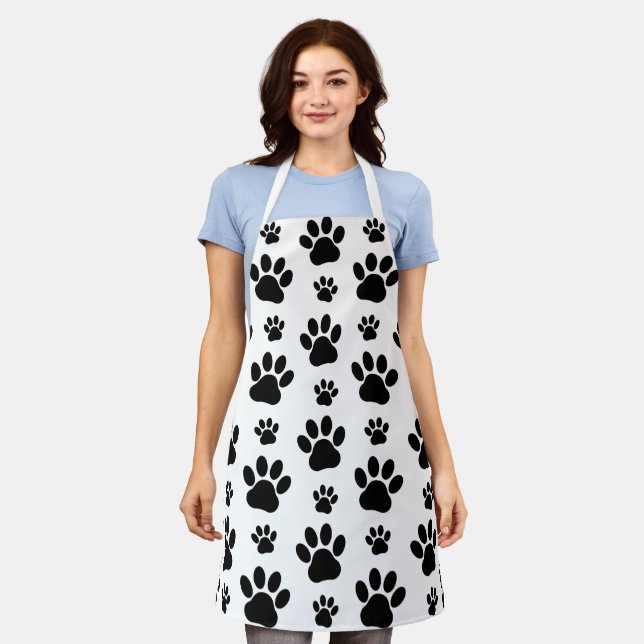 Paw Pattern, Dog Paws, Paw Prints, Black and White Apron (Worn)