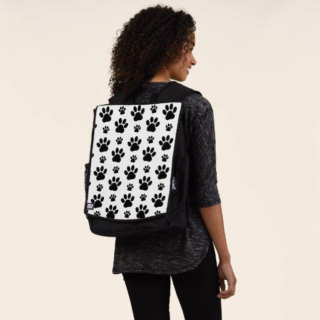 Paw Pattern, Dog Paws, Paw Prints, Black and White Backpack (Worn)