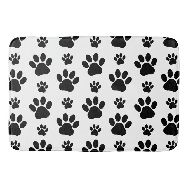 Paw Pattern, Dog Paws, Paw Prints, Black and White Bath Mat (Front)