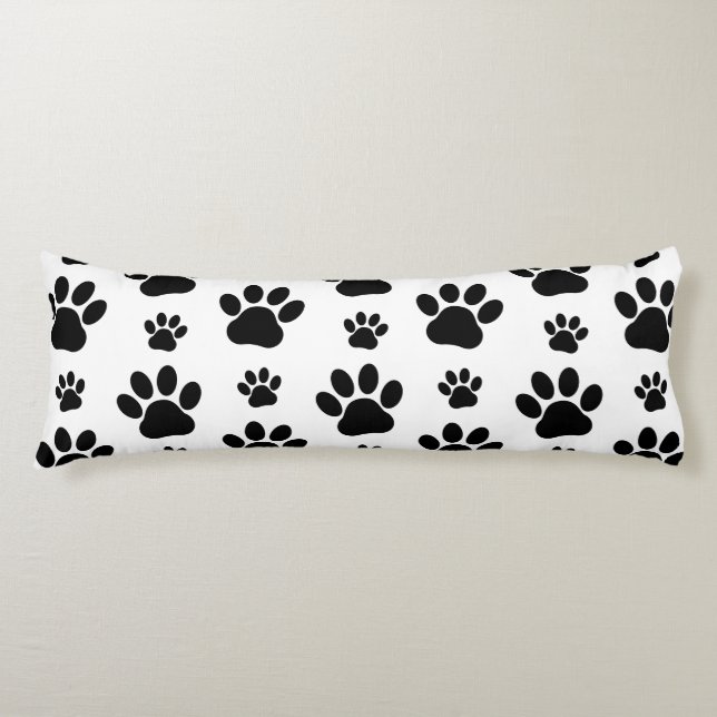Paw Pattern, Dog Paws, Paw Prints, Black and White Body Cushion (Front)