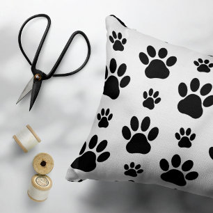 Paw Pattern, Dog Paws, Paw Prints, Black and White Decorative Cushion