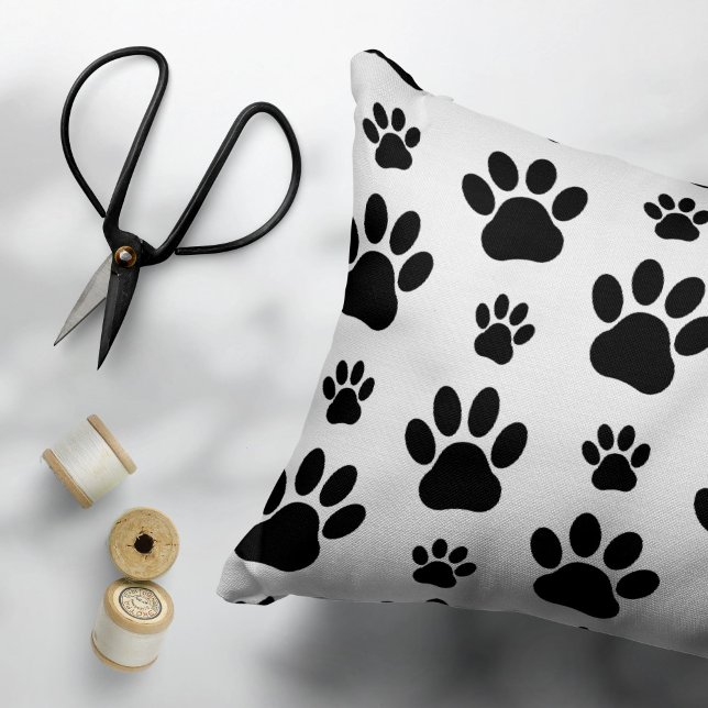 Paw Pattern, Dog Paws, Paw Prints, Black and White Decorative Cushion (Creator Uploaded)