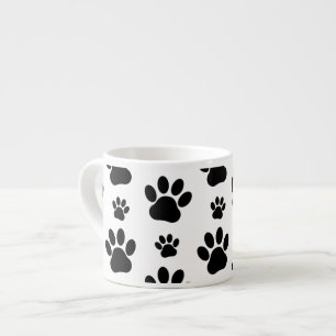 Paw Pattern, Dog Paws, Paw Prints, Black and White Espresso Cup