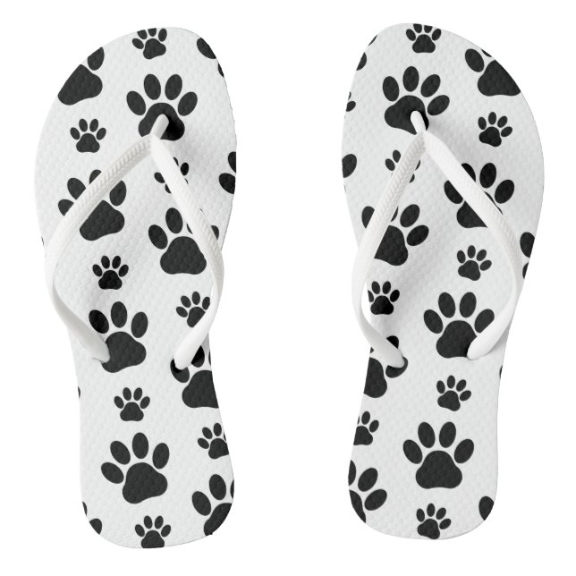 Paw Pattern, Dog Paws, Paw Prints, Black and White Flip Flops (Footbed)
