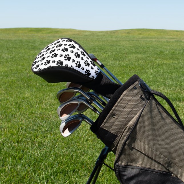 Paw Pattern, Dog Paws, Paw Prints, Black and White Golf Head Cover (In Situ)