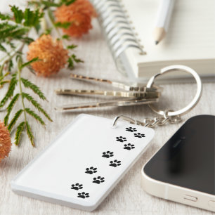 Paw Pattern, Dog Paws, Paw Prints, Black and White Key Ring