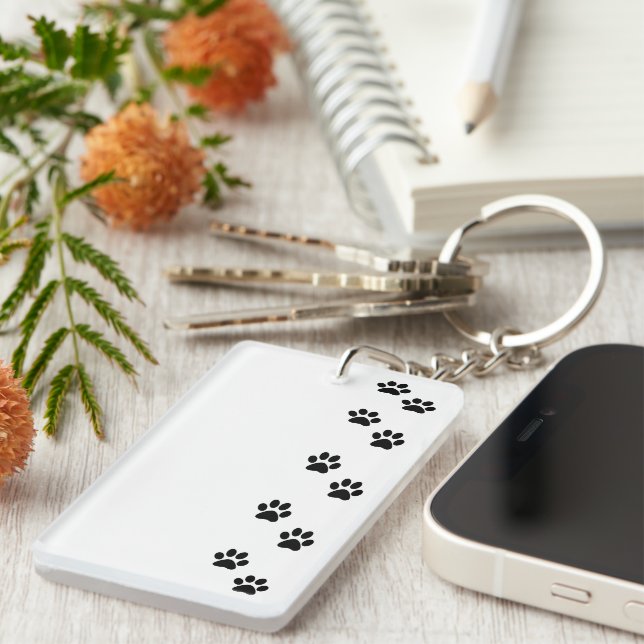 Paw Pattern, Dog Paws, Paw Prints, Black and White Key Ring (Front Right)