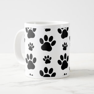 Paw Pattern, Dog Paws, Paw Prints, Black and White Large Coffee Mug