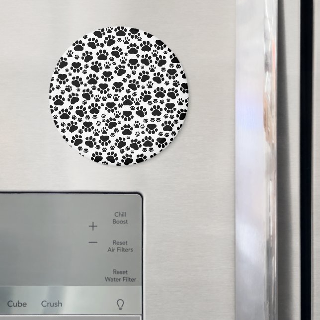 Paw Pattern, Dog Paws, Paw Prints, Black and White Magnet (In Situ (Fridge))
