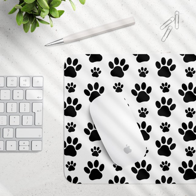 Paw Pattern, Dog Paws, Paw Prints, Black and White Mouse Mat (Creator Uploaded)