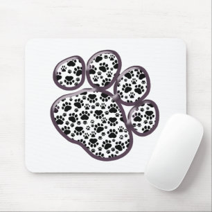 Paw Pattern, Dog Paws, Paw Prints, Black and White Mouse Mat