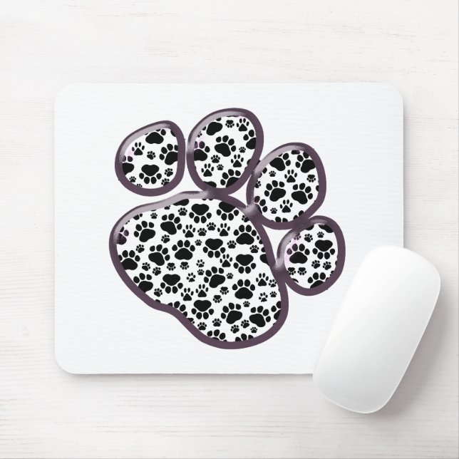 Paw Pattern, Dog Paws, Paw Prints, Black and White Mouse Mat (With Mouse)