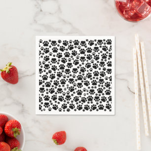 Paw Pattern, Dog Paws, Paw Prints, Black and White Napkin