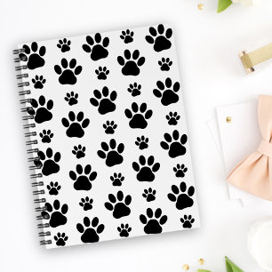 Paw Pattern, Dog Paws, Paw Prints, Black and White Notebook