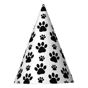 Paw Pattern, Dog Paws, Paw Prints, Black and White Party Hat