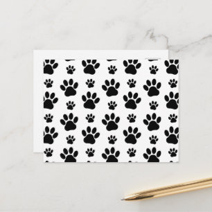 Paw Pattern, Dog Paws, Paw Prints, Black and White Postcard