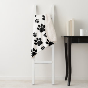 Paw Pattern, Dog Paws, Paw Prints, Black and White Sherpa Blanket