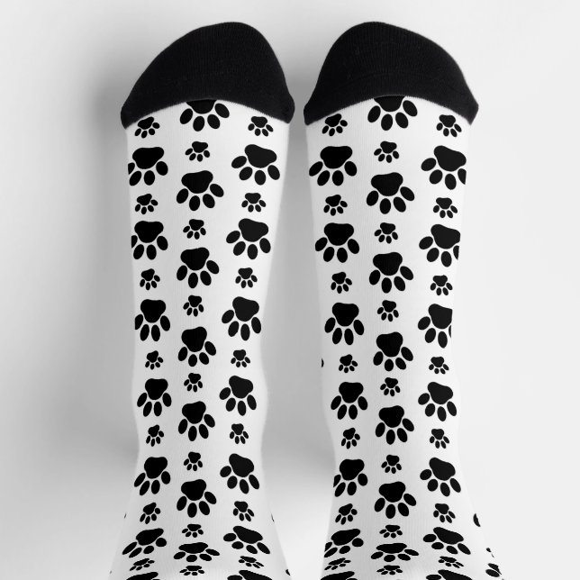 Paw Pattern, Dog Paws, Paw Prints, Black and White Socks (Top)