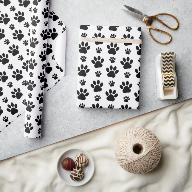 Paw Pattern, Dog Paws, Paw Prints, Black and White Wrapping Paper (Crafts)