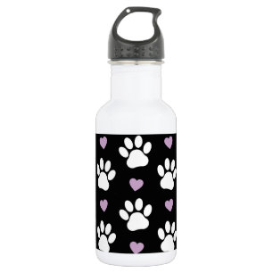 Paw Pattern, Dog Paws, White Paws, Lilac Hearts 532 Ml Water Bottle