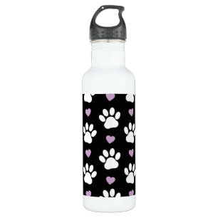 Paw Pattern, Dog Paws, White Paws, Lilac Hearts 710 Ml Water Bottle