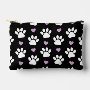 Paw Pattern, Dog Paws, White Paws, Lilac Hearts Accessory Pouch