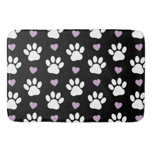Paw Pattern, Dog Paws, White Paws, Lilac Hearts Bath Mat