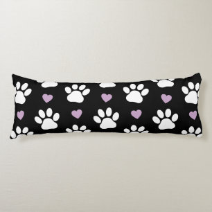 Paw Pattern, Dog Paws, White Paws, Lilac Hearts Body Cushion
