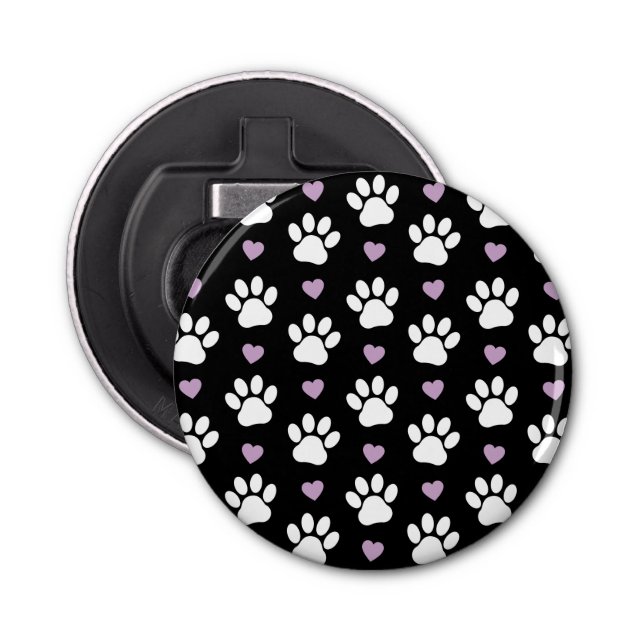 Paw Pattern, Dog Paws, White Paws, Lilac Hearts Bottle Opener (Front)