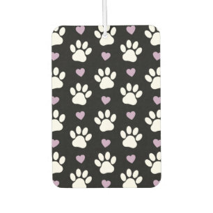 Paw Pattern, Dog Paws, White Paws, Lilac Hearts Car Air Freshener