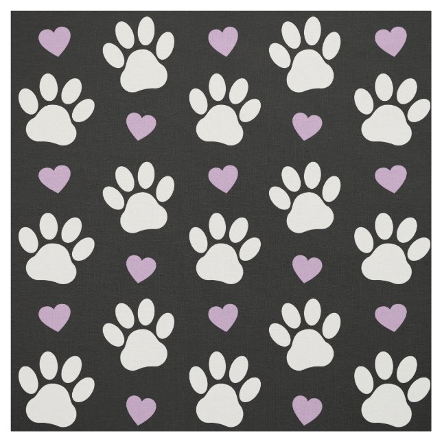 Paw Pattern, Dog Paws, White Paws, Lilac Hearts Fabric (Swatch)