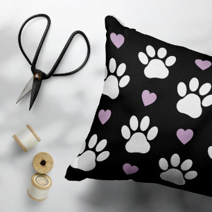 Paw Pattern, Dog Paws, White Paws, Lilac Hearts Pillowcase