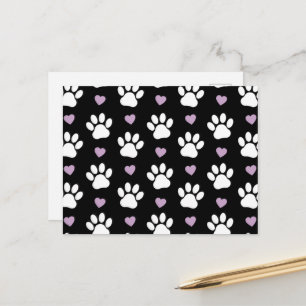 Paw Pattern, Dog Paws, White Paws, Lilac Hearts Postcard