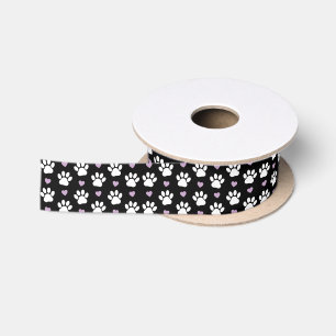 Paw Pattern, Dog Paws, White Paws, Lilac Hearts Satin Ribbon