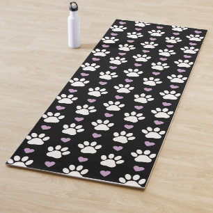 Paw Pattern, Dog Paws, White Paws, Lilac Hearts Yoga Mat