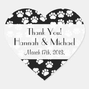 Paw Pattern, Paw Prints, Black and White, Wedding Heart Sticker